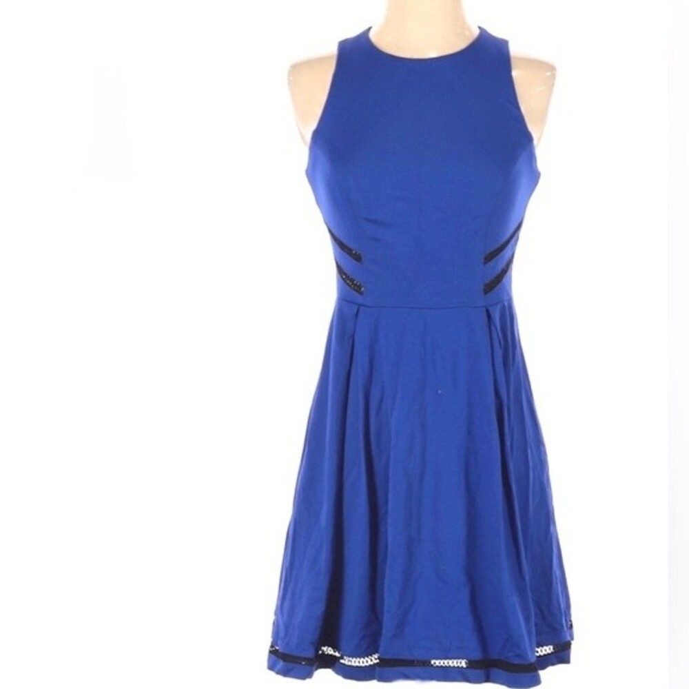 Royal blue with black crotched lace fit and flare dress size medium